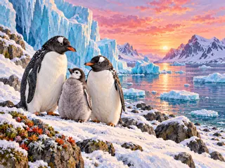 Amanecer de pingüinos