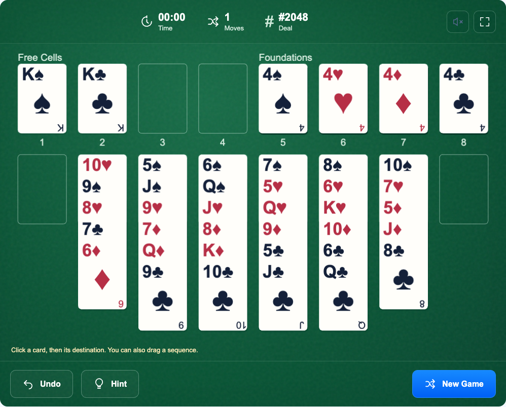 After one move, the run sits on 10♥ and column 1 is empty. The game has gained another working column.