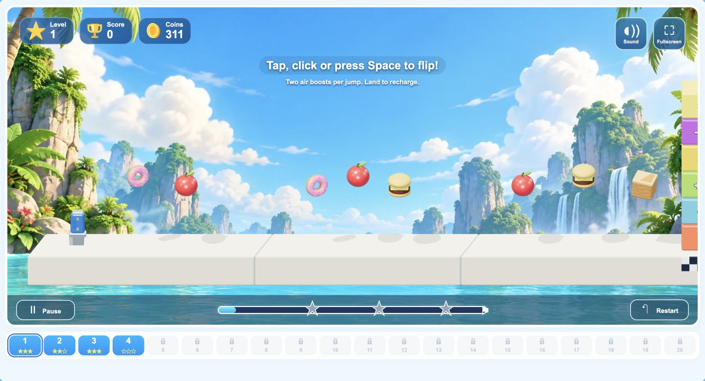 Slice Master após reiniciar a fase 1 com faca à esquerda e Score 0